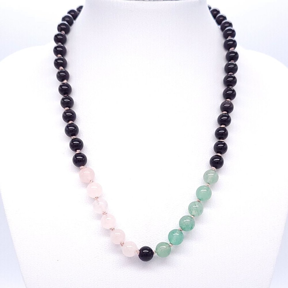 Choker Necklace Rainbow Obsidian Aventurine Rose Quartz Knot Silk Rocktula NWT - Picture 1 of 4